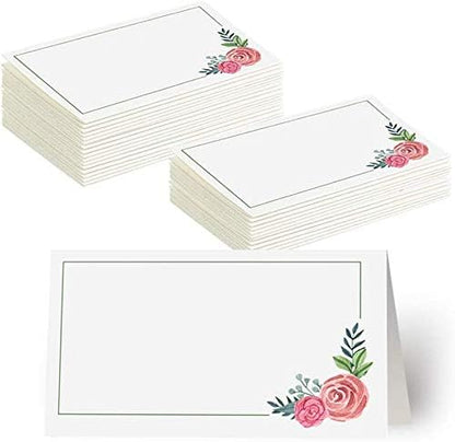 100Pcs Place Cards, Elegant Table Cards with Floral, Rustic Texture Seating Cards, Kraft Paper Name Cards, Perfect for Weddings, Dinner Parties, Banquets, Events, 2 x 3.5 inches