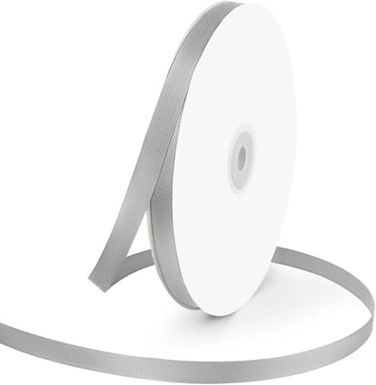 3/8" Wide x 100 Yards Single Face Polyester Satin Ribbon, Satin Ribbon for Crafts, Gift, Hair Bows, Wedding Party Decoration, Bow Making & Other Projects (Silvery)