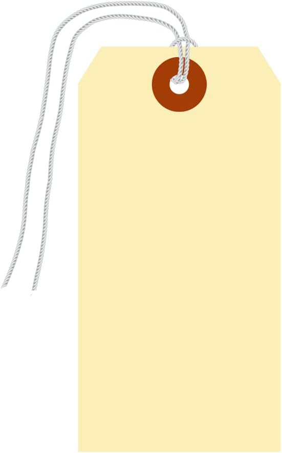 SmartSign Blank Shipping Tags with Pre-Attached Loop Strings, Size-5, Pack of 1000, 10pt Thick Manila Cardstock Tag, 4.75 x 2.375 inch Paper Hang Tags with Reinforced Fiber Patch