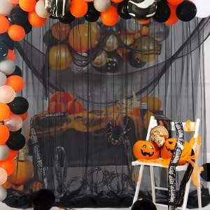 PARTISKY 20ft X 10ft Black Tulle Backdrop Curtain for Parites, Sheer Backdrop Curtains Fabric Drapes for Wedding Ceremony Arch Party Stage Decorations