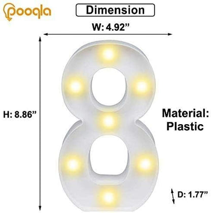 Pooqla Decorative LED Light Up Number Letters, White Plastic Marquee Lights Sign Party Wedding Decor, Battery Operated (8)