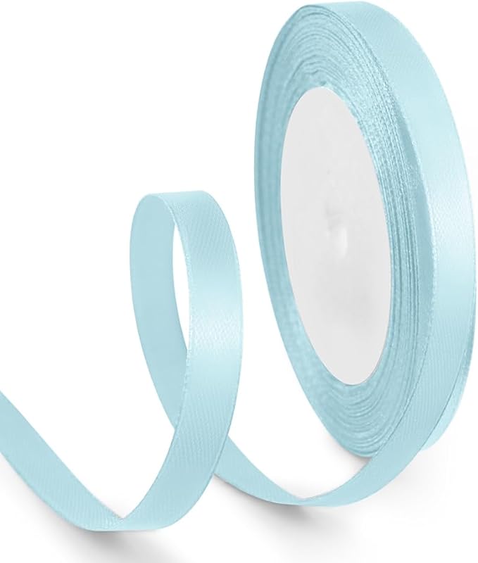 3/8 Inch 25 Yards Satin Ribbon Light Blue, Solid Color Fabric Ribbon for Gift Wrapping, Wedding, Polyester Gift Ribbon for Birthday Party Decoration, Craft, Hair, Floral, Sewing