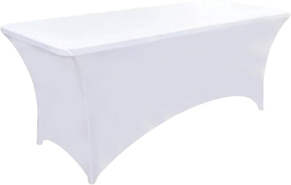 2-Pack 8ft White Spandex Table Covers for Rectangle Folding Tables - Washable Elastic Tablecloth - Ultimate Fitted Table Protector for Birthday Parties, Trade Shows, Banquet