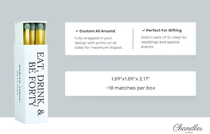 Customizable Birthday Matchboxes – Set of 10 – Fun Birthday Design – Colorful Matchsticks – Perfect for Birthday Favors (2" Matchsticks, Birthday #2)