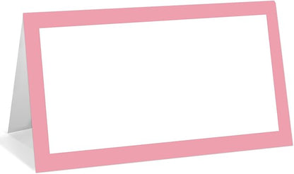 25 Pack Blush Pink Border Place Cards, Editable Name Cards for Table Setting, Tent Cards Food Label for Dinner Party, Bridal Shower, Wedding, Baby Shower and Events -T23