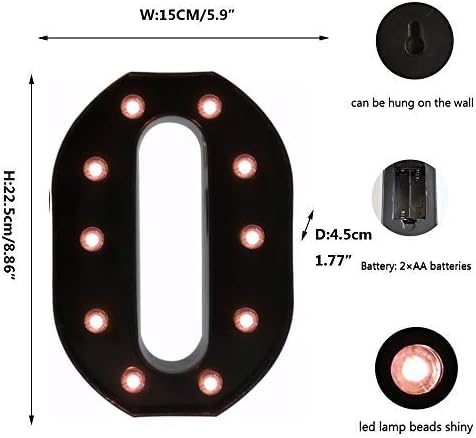 Light Up Black Alphabet Marquee Letters Sign LED Marquee Number Lights Sign for Night Light Home Bar Christmas Lamp Birthday Party Wedding Decoration O