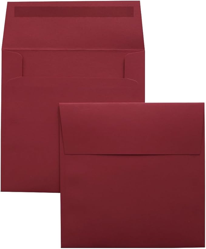 LUXPaper Square Invitation Envelopes | Peel & Press | 5" x 5" | Holiday Red | 60lb. Text | 50 Qty