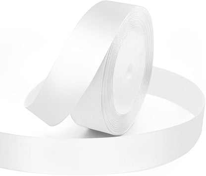 KMER LIFE 1 Inches x 25 Yards Solid White Satin Ribbon, Perfect for Crafts, Wedding Decor, DIY Hair Accessories, Sewing, Gift Package Wrapping and More
