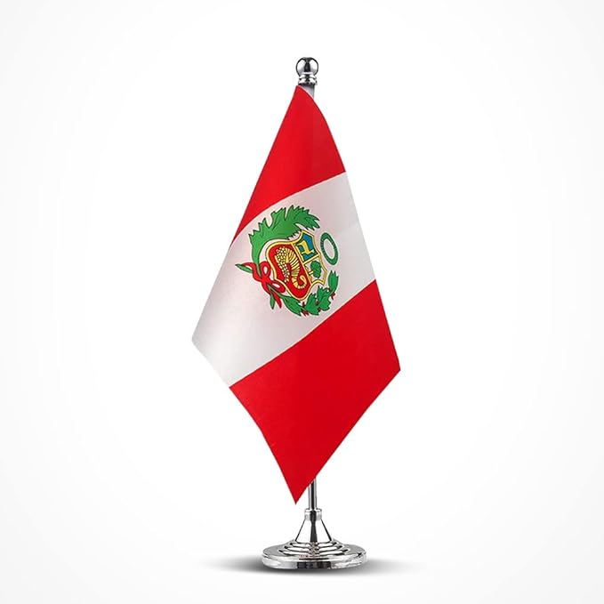 Peru Flag Peruvian Flags, Small Mini Peruvian Desk Flag, Used for Table Office Classroom Home Patriotic Events Decorations