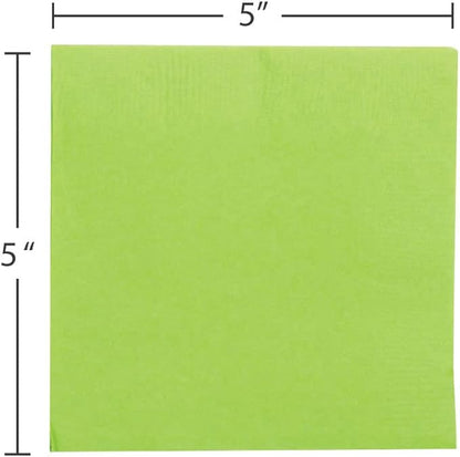 JAM PAPER Small Beverage Napkins - 5 x 5 - Lime Green - 50/Pack