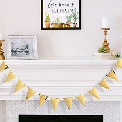 40Ft Gold Party Decoration Triangle Flag Banner Double Sided Metallic Paper Pennant Bunting Garland for Graduation Wedding Bridal Shower Birthday Bachelorette Engagement Anniversary Hen Party Supplies