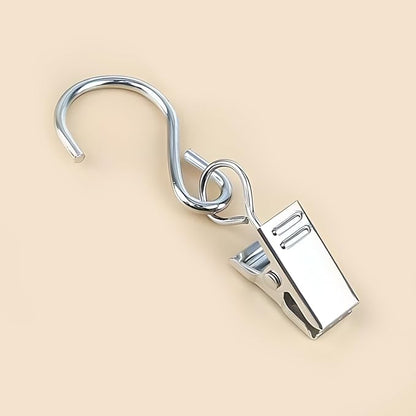 Coideal Gutter Hooks Curtain Clips, 40 Pcs Stainless Steel Patio String Light Hanging Clips Metal S Hooks for Indoor Outdoor (Silver)
