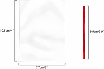 XLSFPY 100PCS Clear Cellophane Treat Bags with 100PCS Twist Ties, 3x4 OPP Rice Crispy Bags for Gift Goodie Favor Candy Cake Pop Birthday Party Cookies Christmas New Year Wedding Party (3'' x 4'')