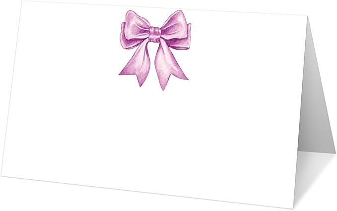 25 Purple Bow Place Cards for Table Seating, Watercolor Wedding Name Place Card, Tent Cards for Birthday Baby Shower Bridal Shower Reception Dinner Party Decorations -A26