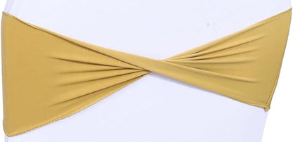MDS Pack of 250 Spandex Chair Sashes Bows Elastic Stretch Dining Chair Bands Ties Without Slider Buckle Universal fits for Wedding Baby Shower Birthday Party Banquet Event Decoration - Gold
