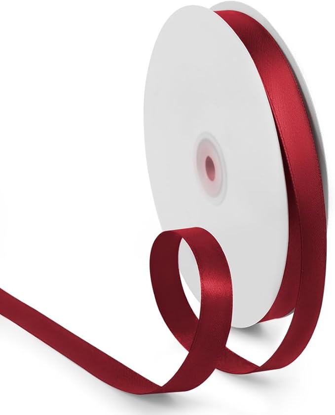 5/8 Inch 100 Yards Satin Ribbon Wine Red, Solid Color Fabric Ribbon for Gift Wrapping, Wedding, Polyester Gift Ribbon for Birthday Party Decoration, Craft, Hair, Floral, Sewing