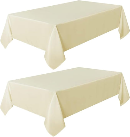 sancua 2 Pack Beige Tablecloth 60 x 84 Inch, Rectangle 4 Feet Table Cloth - Stain and Wrinkle Resistant Washable Polyester Table Cover for Dining Tables, Buffet Parties and Camping