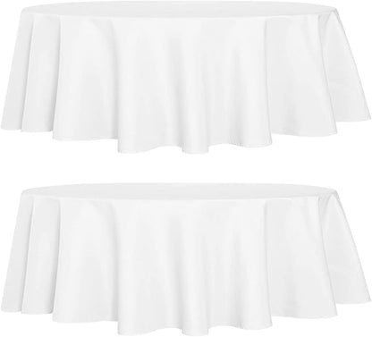 sancua 2 Pack Round Tablecloth 60 Inch White (Fits 20-48 Inch Tables), Stain and Wrinkle Resistant Table Cloth - Washable Polyester Table Cover for Dining Tables, Buffet Parties and Camping