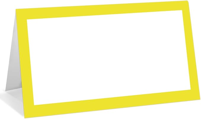 25 Pack Yellow Border Place Cards, Editable Name Cards for Table Setting, Tent Cards Food Label for Dinner Party, Bridal Shower, Wedding, Baby Shower and Events -T26
