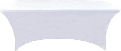 10-Pack 4ft White Spandex Table Covers for Rectangular Folding Tables - Wrinkle Resistant Stretch Tight Table Cloths - Fitted Table Protector for Parties, Trade Shows, Banquet, and Wedding