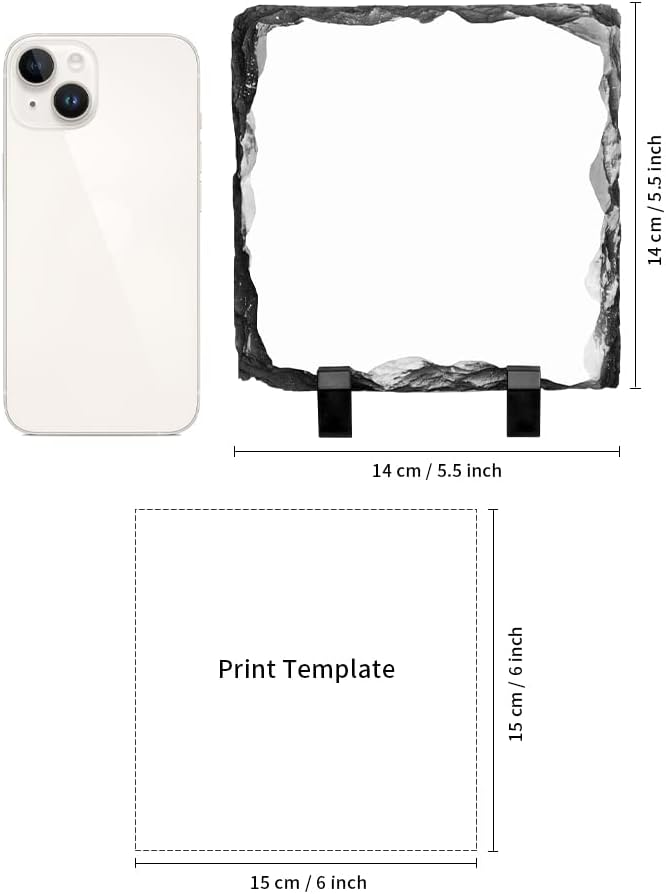 PYD Life 12 Pack Sublimation Photo Slates Rock Blanks 5.5 x 5.5 Inch Bulk Square Stone Frame White with Display Holder for Heat Transfer Printing
