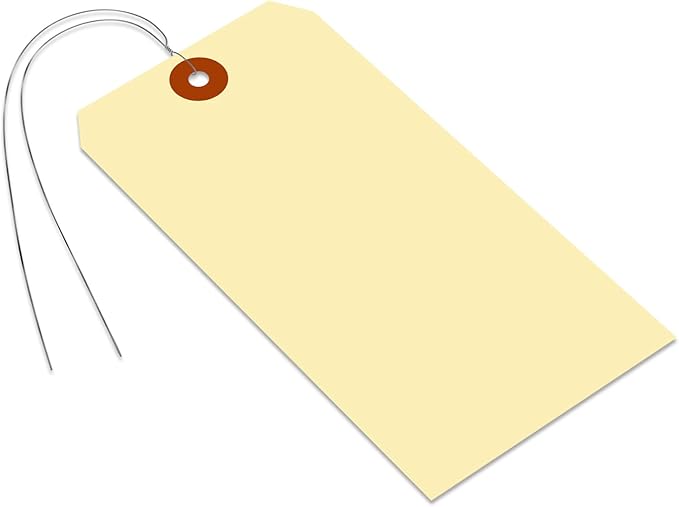 SmartSign Blank Manila Shipping Tags with Pre-Strung Wire, Size-8, Pack of 1000, 13pt Thick Cardstock Tags, 6 1/4" x 3 1/8" Paper Hang Tags with Reinforced Fiber Patch