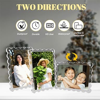 Acrylic Picture Frames 3 Pack 5x7 Scalloped with Detachable Brackets, Vertical and Horizontal Tabletop Display, Clear Magnetic Photo Frames for Home/Party/Wedding