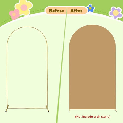 Brown Arch Cover Khaki Wedding-Arch-Cover 7.2ft Tan Arched Stand Covers Round Top Chiara Backdrop Covers Dounble Sided Arches Backdrop for Baby Shower Gender Reveal Party Ceremony
