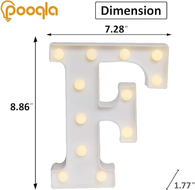 Pooqla LED Marquee Letter Lights, Warm White and Cool White Decorative Lighted Letters, Light Up Alphabet Letters for Boys Girls, Party, Wedding, Bar, Night Light, Birthday Decoration, Letter F