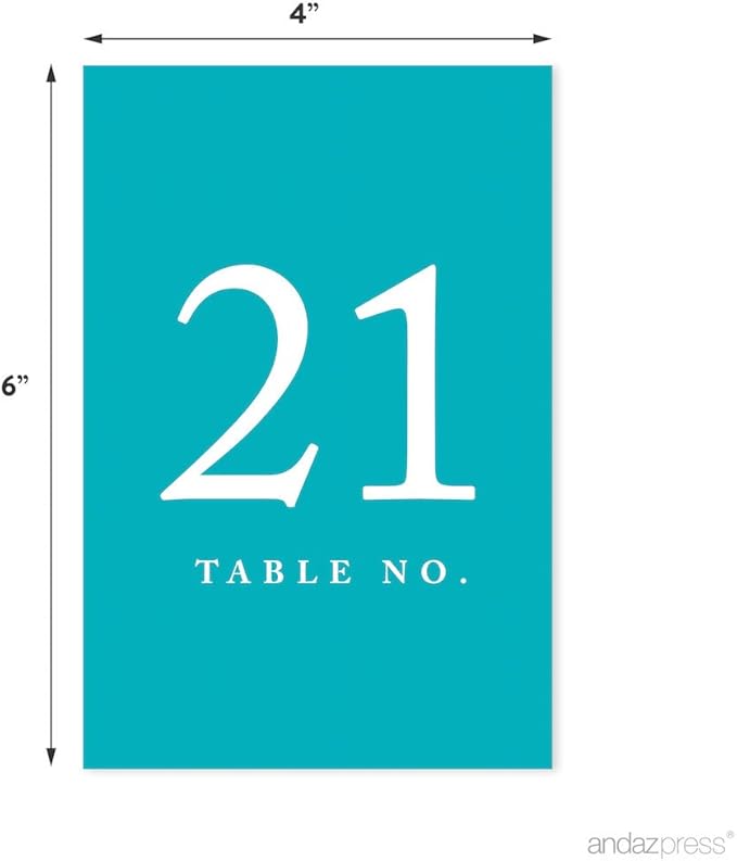 Andaz Press Aqua Turquoise Wedding Table Numbers 21-40, 4x6-Inches Table Number Cards For Wedding Reception Table Number For Seating Chart For Wedding Reception Restaurant Classroom, Boda