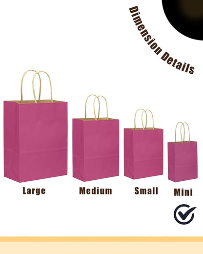 qiqee 24 Pcs Rosy Mini Paper Gift Bags with Handles 6"x4.5"x2.5" Small Brown Kraft Party Favor Treat Bags Multiple Uses (Mini size)