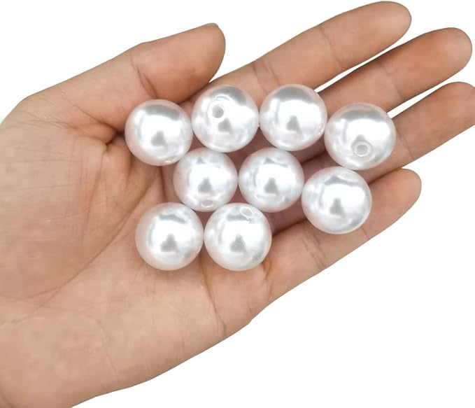 100Pcs 20mm White Round ABS Faux Pearl Beads for Jewelry Making, DIY Crafts, Home Decoration