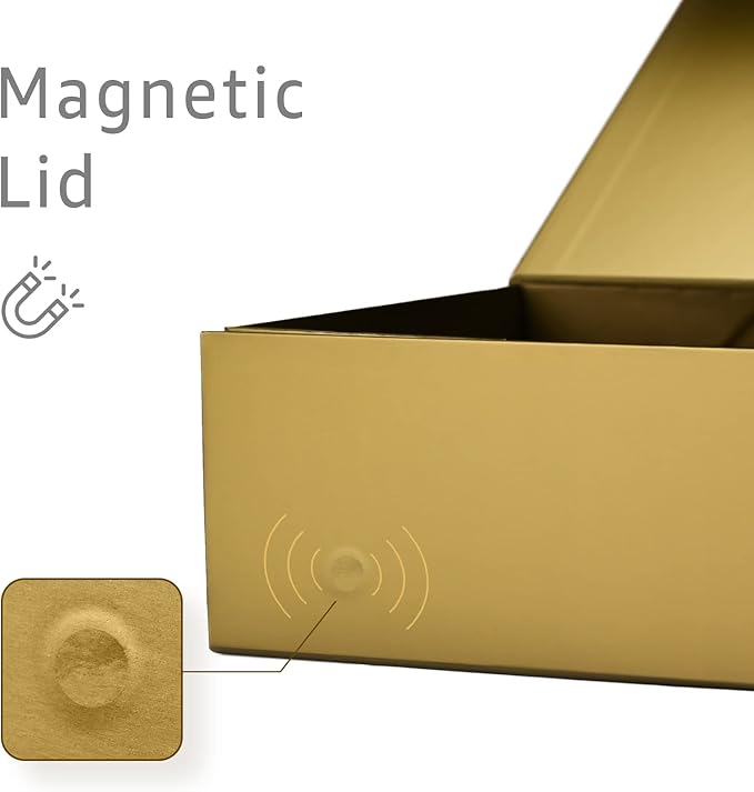 LIFELUM Empty Gift Boxes 1 Pack 13.85 x 8.35 x 4.45 inch Rectangle Collapsible Box with Magnetic Lid and Ribbon,Card,Shredded Paper Filler