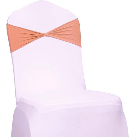 MDS Pack of 100 Spandex Chair Sashes Bows Elastic Stretch Dining Chair Bands Ties Without Slider Buckle Universal fits for Wedding Baby Shower Birthday Party Banquet Event Decoration - Coral Peach