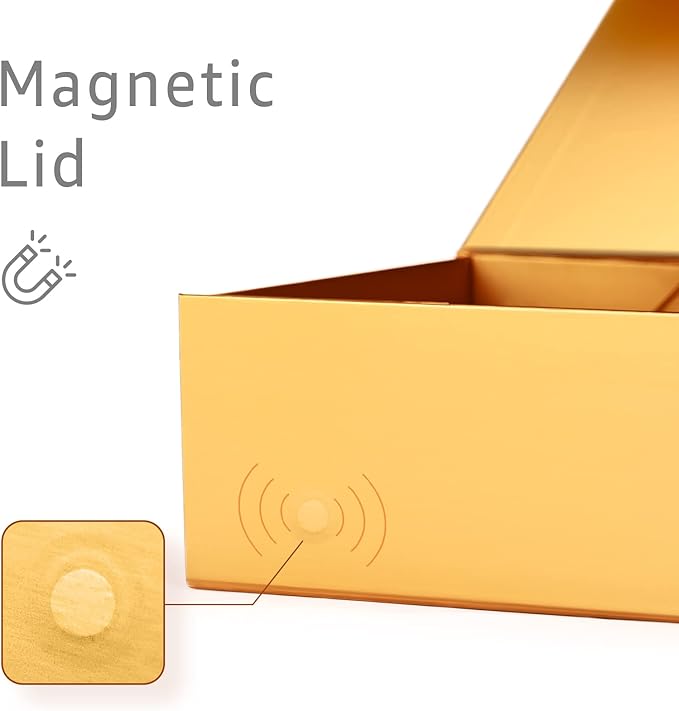 LIFELUM Gift Boxes with Lids for Presents 5 Pack 13.85 x 8.35 x 4.45 inch Gold Gift Boxes with Ribbon,Card,Shredded Paper Filler Gift Box for Valentine's day,Christmas