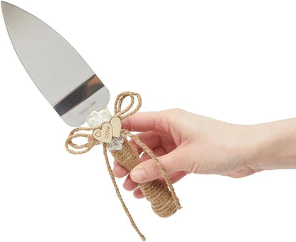 Juvale Wedding Decor Rustic Cake Knife & Server Set with Champagne Flutes - Brown Wood Handles, 13.2in Knife & 11in Server, 7.1oz Flutes - Rustic Wedding Decorations