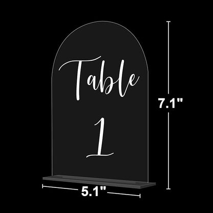 JOYIT Arch Wedding Table Numbers 1-10 with Stands – 5" X 7" Acrylic Table Signs with Clear Background White Text, Perfect Acrylic Table Numbers for Wedding Receptions, Parties, Anniversaries, and Events