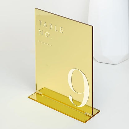JINMURY Gold Wedding Table Numbers 1-10 with Stands, 5"x7" Gold Mirror Acrylic Table Numbers, Perfect for Wedding Reception, Party, Anniversary, Event