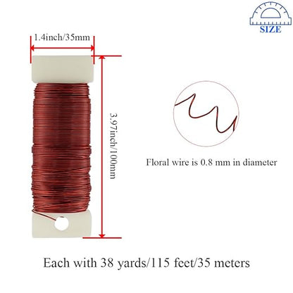 HAHIYO 22Gauge Red Metal Floral Wire - 1 Roll, 38 Yards (115 Feet) - Flexible Paddle Wire for Craft, Christmas Wreath, Flower Arrangement, Bouquet Wrapping, Wedding, DIY