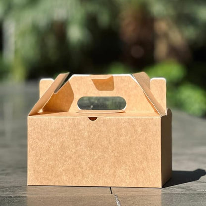 PandaPandaPPS 50 Pack Brown Gable Boxes (8.25"×5"×4") for Foods, Gifts and Party Favors, Treat Boxes Candy Cookie Snack Goodie Gift Boxes for Birthday, Wedding, Baby Shower