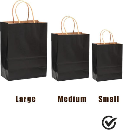 qiqee 100Pcs Small Size Paper Gift Bags with Handles - 8.3"x6"x3.15" Kraft Small Party Bags - 16 Solid Colors