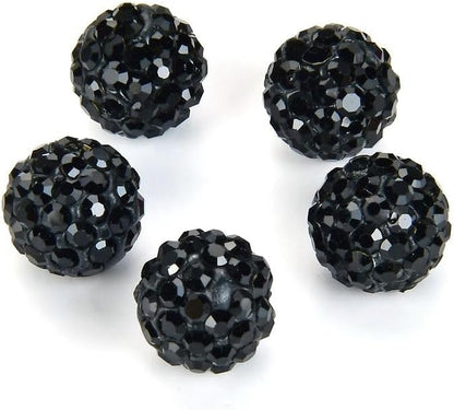 25pcs Adabele Grade A Suncatcher Crystal Rhinestone Pave Loose Beads 10mm Jet Black Polymer Clay Disco Ball Spacers Compatible with Shamballa All Craft Jewelry Making DB10-23