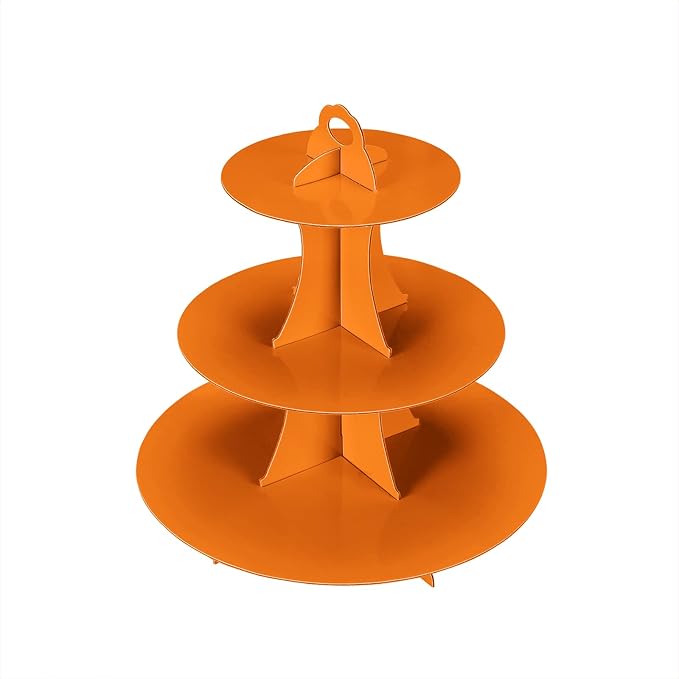 2Pcs 3-Tier Cupcake Stand, Cake Stand holder, Tiered DIY Cupcake Stand Tower for Dessert Table Displays, Birthday Theme Party Favors Decoration, Floral Tea Party, 12" W x 12.8" H, Orange