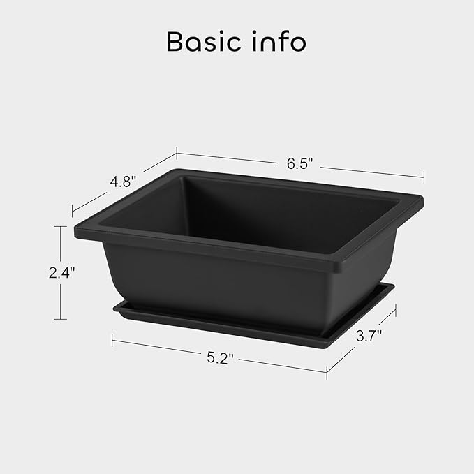 GROWNEER 3 Pcs 6.5 Inch Bonsai Pots with Drainage Humidity Trays & 1 Repotting Mat, Durable Bonsai Tree Training Pot Rectangle Planter Kit Seedling Starter Small Indoor Outdoor Growing Built in Mesh