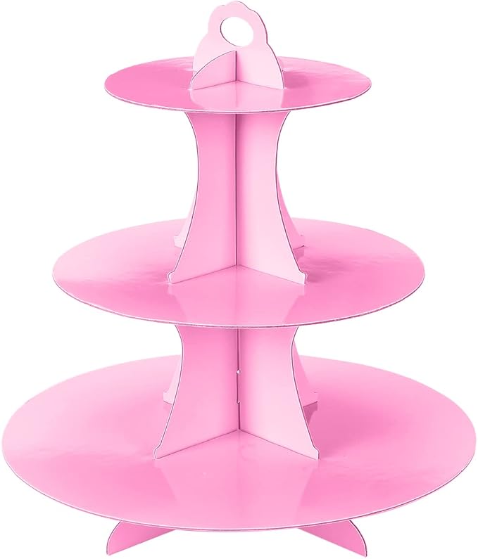 3-Tier Cupcake Stand, Cake Stand holder, Tiered DIY Cupcake Stand Tower for Dessert Table Displays, Birthday Theme Party Favors Decoration, Floral Tea Party, 12" W x 12.8" H, Pink