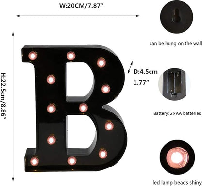 Light Up Black Alphabet Marquee Letters Sign LED Marquee Number Lights Sign for Night Light Home Bar Christmas Lamp Birthday Party Wedding Decorations B