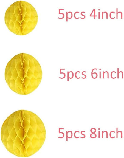 15pcs Honeycomb Balls Decorations 4'' 6'' 8'' Party Honeycomb Ball Flowers Tissue Pom poms Flower Ball Hanging Flower Balls for Baby Shower Birthday Wedding Nursery Decor(4'' 6'' 8'' Yellow)