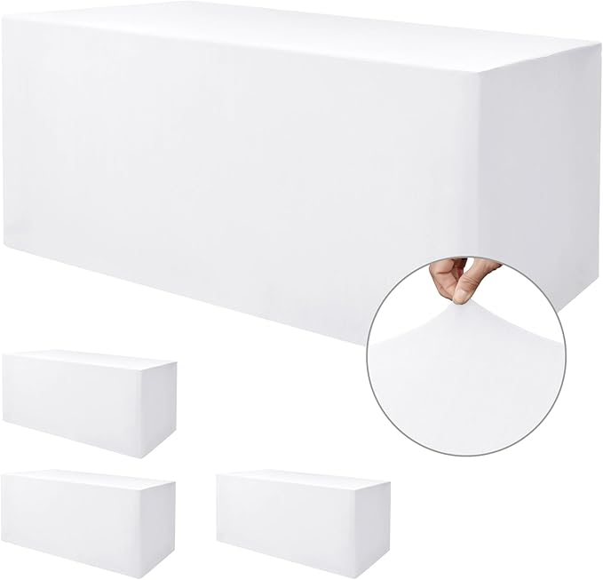 Nasitos White Fitted Table Covers Stretch Spandex - 72 x 30 Inch - 4 Pack Rectangle Table Clothes for 6 Ft Folding Tables, Wrinkle Resistant Tablecloths for Parties, Trade Show, Craft Show, Birthday