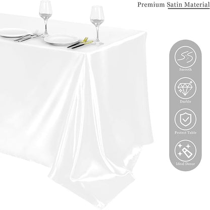 TURSTIN 1 Pack White Satin Tablecloth 102 x 58 Inch Overlay Satin Table Cover Rectangle Bright Silk Tablecloth Smooth Fabric Table Decoration for Wedding Banquet Party Events