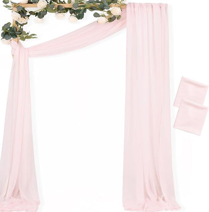 MLMC Blush Pink Wedding Arch Draping Fabric 2 Panels 29" x 20 FT Extra Long Gauze Drapes Sheer Backdrop Curtains 6.6 Yards Outdoor Drapery Panels for Wedding Baby Shower Party Ceiling Decoration